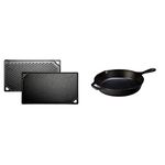 Lodge LDP3 42.55 x 24.13 cm / 16.75 x 9.5 inch Pre-Seasoned Cast Iron Rectangular Reversible Grill / Griddle, Black & L8SK3 26.04 cm / 10.25 inch Cast Iron Round Skillet/Frying Pan