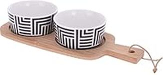 OrionMart Porcelain Dip Bowls with Bamboo Serving Tray | Black & White Dipping Bowls -Small Serving Bowls for Condiments Salads Dessert Dips Finger Foods