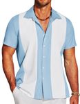 COOFANDY Men's Casual Vintage Bowling Shirt Short Sleeve Button Down Summer Beach Untucked Shirts, Blue&white, Large