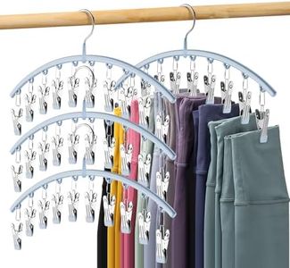 Volnamal Legging Organizer for Closet, Metal Yoga Pants Hanger w/Rubber Coated 4 Pack w/10 Clips Hold 40 Leggings, Hangers Space Saving Hanging for Closet Organizers and Storage, Blue