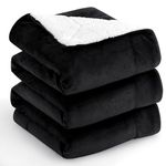 Aisbo Sherpa Fleece Blanket Large Throws - Thick Warm Soft Black Throw Blanket for Bed, 220x240cm Fluffy Microfiber Solid Queen Size Blankets for Sofas Couch