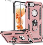 Folmeikat iPhone 8 Case, iPhone 7 Case,iPhone 6s/ 6 Case Screen Protector 360 Degree Rotating Metal Ring Slim Shock Absorption Reinforced Corner Soft TPU Silicone Case 4.7" (Rose Gold)