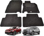 Carsio Carpet Car Mats For Nissan Qashqai 2014 to 2021 4 Piece Set With 2 Clips Tailored Fit Floor Mat Complete Accessory Black Custom Fitted - All Weather, Anti-Slip Backing & Black Trim