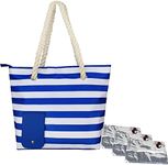 YOOMIK Wine Purse with Hidden Spout, Wine Tote Bag for Women Large Wine Spout Purse with 3x Wine Bladder Bag, Dark Blue Stripes, Large, Fashion