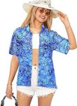 LA LEELA Dress Beach wear Hawaiian Shirt Tank Button Down Coverup Short Sleeves Blue L