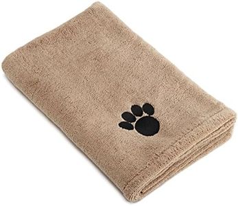 Bone Dry DII Microfiber Pet Bath Towel with Embroidered Paw Print, 44x27.5, Ultra-Absorbent & Machine Washable for Small, Medium, Large Dogs and Cats-Taupe