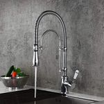 Kunmai High Arc Swirling Dual-Mode Pull-Down Kitchen Faucet with Porcelain Handle,Chrome