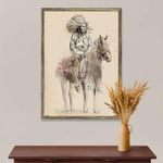 Pitaara Box Red Indian | Canvas Painting for Bedroom & Living Room | Antique Golden Frame | 18 x 25 inch (46 x 64 cms)