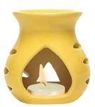 Mkd2 Rise Ceramic Clay Candle Operated Aroma Burner Oil Diffuser Lamp (Yellow) for Home Fragrance