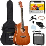 Best Choice Products Beginner Acoustic Electric Guitar Starter Set w/ 41in, All Wood Cutaway Design, Gig Bag, Strap, Picks - Natural Mahogany