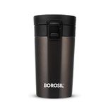 Borosil 260ml Coffeemate Stainless Steel Travel Mug | Double Wall Vacuum Insulated, Black | 8 Hrs Hot & 14 Hours Cold | Ideal for Personal & Corporate Gifting (Mocha)