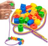 Skoolzy 30 Pcs Lacing Beads | Motor Skills Toys for Toddlers 3-5 | Lacing Toy or fine Motor Skills Toys for 3-4 Year Old | Toddler Beads Perfect as Teaching Lacing Toys | stringing Beads for Kids 3-5