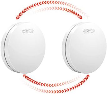 XINDUM Wireless Interlinked Smoke Alarm for Home 2 Pack Interlinked Wireless Smoke Detector with 10 Year Battery, Mute Function, Small White 85dB Fire Alarm for Fire Warning