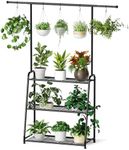 3-Tier Heavy-Duty Metal Plant Stand for Indoor and Outdoor Use, Hanging Plant Shelf for Multiple Flower Planter Holder, Tall Large Rack Ideal for Living Room, Garden, Balcony, Black