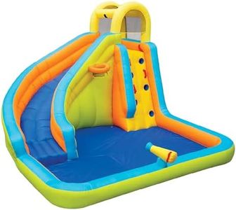 Banzai Splash 'N Blast 12 x 10.5 x 8 Ft Kids Outdoor Backyard Inflatable Water Slide Park Toy with Climbing Wall, Basketball Hoop, and Splash Pool