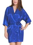 Xs and Os Women's Satin Solid Above the Knee Babydoll Kimono Robe (ST_1017_OS_Royal Blue_Free Size)