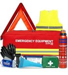 EVAQ8 Advanced Car Safety Kit with Extinguisher and Torch UK Standard Parts Includes Warning Triangle, First aid kit, Emergency Blanket, Safety Hammer, Torch, high Visibility Vest, Carry Bag
