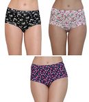 GLAMORAS Women's High Waist Floral Print Brief Panties | Nylon Spandex Soft Seamless Full-Coverage Underwear | Breathable & Stretchable Briefs for Everyday Comfort (Pack of 3) (BL,PK,Blue-M)