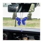 XINLIYA Bling Butterfly Diamond Car Accessories, Crystal Car Rear View Mirror Charms for Women, Car Decoration Lucky Gifts Hanging Interior Crystal Ornament Pendant Decor for All Cars（Dark Blue）