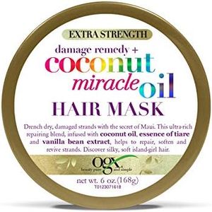 OGX Extra Strength Damage Remedy + Coconut Miracle Oil Hair Mask, Extra Hydrating & Softening Anti-Frizz Treatment to Help Repair Hair, Paraben-Free, Sulfated-Surfactants Free, 6 oz