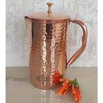 Indian Art Villa Pure Copper Jug with Lid | Handcrafted Hammered Design | Ayurvedic Water Pitcher for Health Benefits | 1.9 Litre Capacity