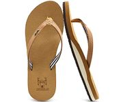 KUAILU Women's Yoga Foam Flip Flops with Arch Support Thong Sandals Non-Slip PU Khaki Size 7