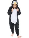 GONAAP Kids Sherpa Black Penguin Onesie Pajamas Animal One Piece Halloween Costume Cosplay for Boys Girls (Sherpa-Black Penguin, 13-14Years)