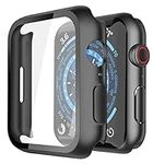 Misxi 2 Pack Hard PC Case with Tempered Glass Screen Protector Compatible with Apple Watch Series 9 (2023) Series 8 Series 7 45mm, Ultra-Thin Scratch Resistant Cover for iWatch S9/S8/S7, Black