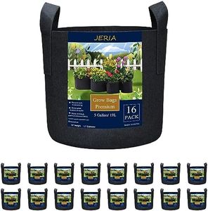 JERIA 16-Pack 5 Gallon Grow Bags, Heavy Duty Thickened Nonwoven Fabric Pots Container with Reinforced Handles, Vegetable/Flower/Plant Grow Pots Come with 16 Pcs Plant Labels