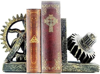 Decorative Bookend Gear Book Ends Industrial Rustic Vintage Unique Heavy Statues Bookshelves Support Home Decor Accents (Large)