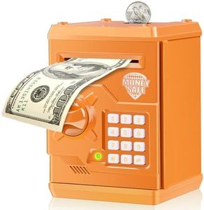 Yoego Kids Money Bank, Electronic Piggy Banks, Great Gift Toy for Kids Children, Auto Scroll Paper Money Saving Box Password Coin Bank,Perfect Toy Gifts for Boys Girls (Orange)