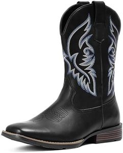 IUV Cowboy Boots For Men Square Toe Western Boot Durable Retro Classic Embroidered Pull On Boot Slip Resistant Country Boots