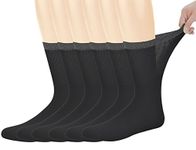 Yomandamor Men's Mid-Calf Diabetic Socks 6Pairs Pack With Non-Binding (Size:10-13)(Black+Grey top)