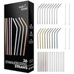 Oak & Steel 36 Stainless Steel Straws & 4 Brushes with Gift Box (4 Colours) - Eco-Friendly, Reusable & Dishwasher Safe