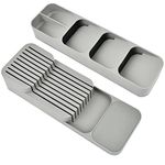 BUYGOO 2Pack Kitchen Drawer Organizer,Adjustable Cutlery Trays and Utensil Holder,Kitchen Drawer Dividers Storage for Silverware,grey