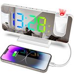 Projection Alarm Clock on Ceiling, Digital Mirror Alarm Clock for Bedroom Ceiling Projector Clock Large Display, USB Charging Port, 5-Level Brightness, Snooze,12/24H & Dual Alarm (White)