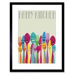 Wee Blue Coo Happy Colourful Cutlery Kitchen Food Photo Framed Wall Art Print