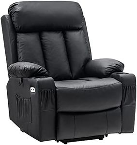 M MCombo Relaxsessel mit Aufstehhilfe & Liegefunktion 7190, Fernsehsessel elektrisch verstellbar, für Senioren Wohnzimmer, USB, Kontaktfläche aus Rindsleder (Schwarz-Echtleder+Kunstleder)