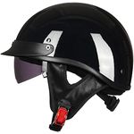 ILM Half Helmet Motorcycle Open Face Sun Visor Quick Release Buckle DOT Approved Cycling Motocross Suits Men Women 205V (L, GLOSS BLACK)