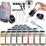 ​​AOOEVAL 24 Pcs Glass Spice Jars with 336 Labels and Spice Grinder- 4 oz 120 ml Square Spice Bottles, Glass Jars Containers with Lids, Chalk, Brushes and Funnel Great for Spice & herb