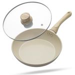 Lifelong Forged Fry Pan 24cm with Glass Lid | 1.8Ltr, 1.9kg Pan | Ceramic Coated | Gas Stove and Induction Friendly | Non-Stick, Teflon Free & Durable |Skillet for Cooking, Searing, Sautéing, & Frying