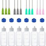 6 Pcs Glue Applicator Bottles with Luer Lock, 30ml Plastic Squeezable Dropper Bottles with Blunt Needle Tip 14ga 16ga 18ga 20ga for Glue Applications, Paint Quilling Craft and Oil