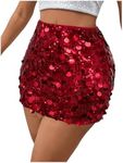 Floerns Women's Contrast Sequin High Waist Shining Party Bodycon Mini Skirt Hot Red X-Large