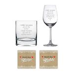 TheYaYaCafe Yaya Café Funny I Smile I Laugh Bhaiya Bhabhi Whiskey and Wine Glasses, Rakhi, Coasters Set of 7-Combo