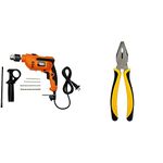 BLACK+DECKER KR554RE 550W 13mm Variable Speed Reversible Hammer Drill Machine with Stanley 70-482 8-inch Sturdy Steel Combination Plier