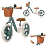 lionelo ALEX Kids' Balance Bike for kids Age 3+ Up to 30kg Lightweight, Adjustable Seat & Handlebar, EVA Foam Wheels, Basket, Bell, Training Bicycle, Gift for Boys & Girls (Green, ALEX PLUS)