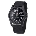 BEUU Canvas Calendar Watch Outdoor Mens Date Stainless Steel Military Sports Analog Quartz Army Wrist (Black)