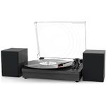 Record Player for Vinyl with Speakers, 3-Speed Vinyl Record Player with Dual Stereo Speakers Support Wireless Connection RCA Output Aux in USB Vintage Design Turntable Black