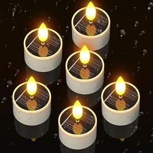 Yme Solar Tea Lights Candles, 6 Pack Small Rechargeable Battery Operated LED Flickering Flameless Tealight Candles with Dusk to Dawn Sensor for Outdoor Waterproof Garden Patio Yard Party Decor