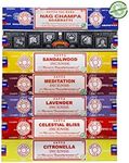 Earth Satya Incense Sticks Set of 7 - Nag Champa, Super Hit, Sandalwood, Meditation, Lavender, Celestial Bliss, Citronella 15 GMS (Green Certified)- Hand Rolled Incense Sticks